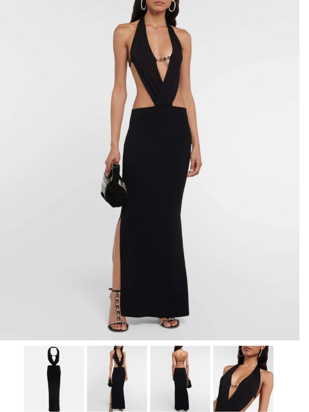 Aya Muse Black Backless Plunge Halter Maxi Dress
